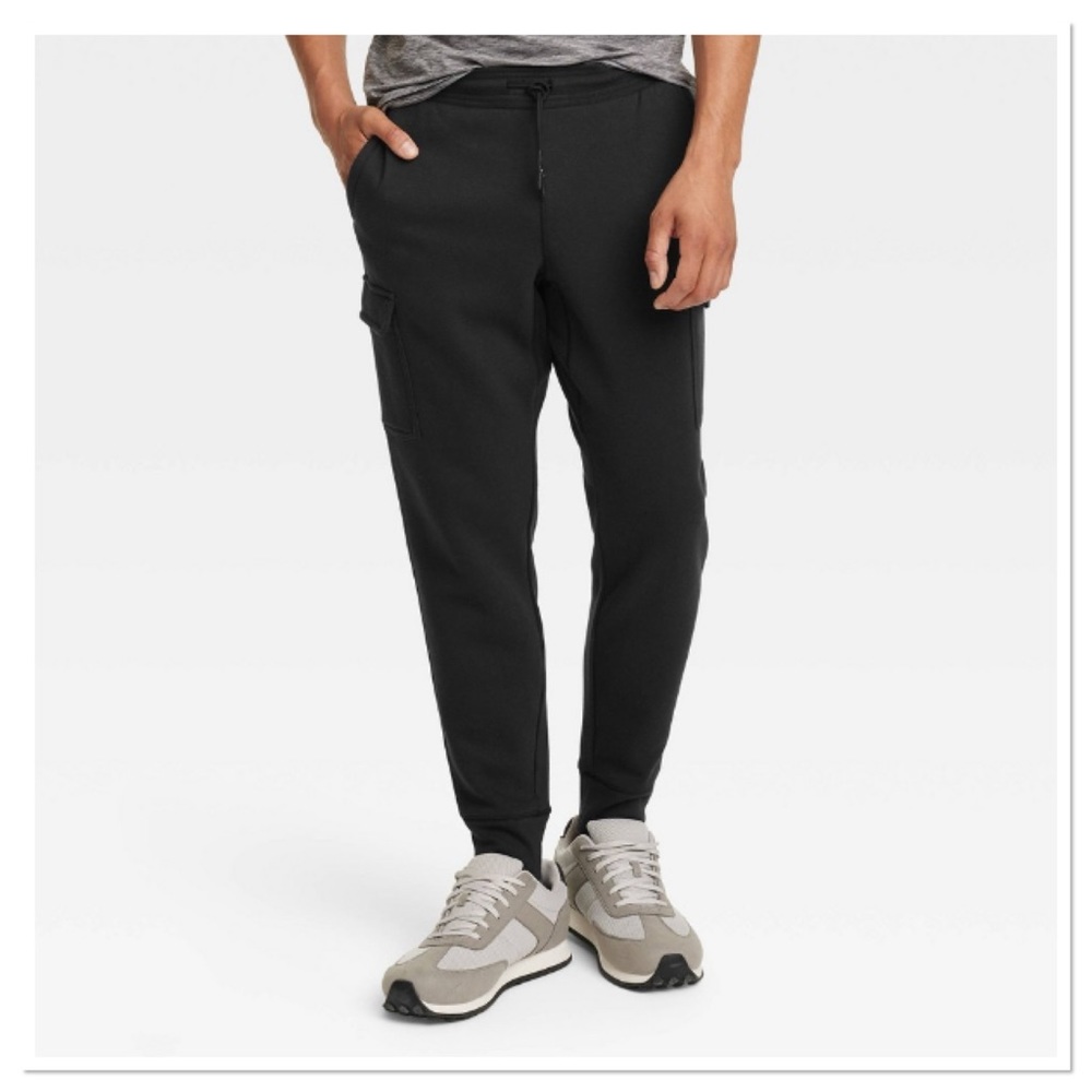 Men’s Cotton Fleece Cargo Jogger Pants Black  All In Motion NWT